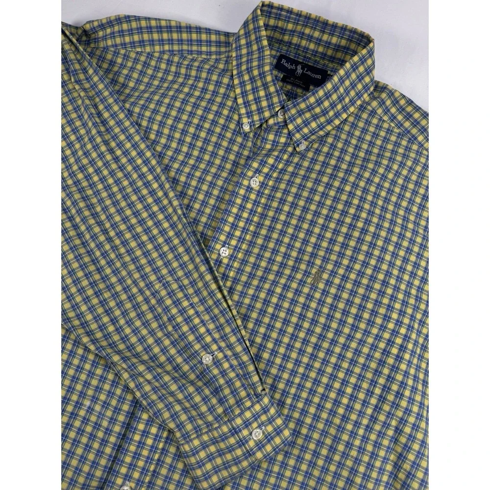 Polo Ralph Lauren Blake Mens‎ Long Sleeve Button Down Sz L Large Yellow Blue